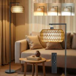 Rackhams Dimmable Standing Lamp with Double Shade, Boho Floor Lamp, Black - Yes, 1 x A60 9W LED bulb included - Steel, TC fabric, paper rope - Floor Lamp - thumbnail 2