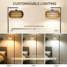Rackhams Dimmable Standing Lamp with Double Shade, Boho Floor Lamp, Black - Yes, 1 x A60 9W LED bulb included - Steel, TC fabric, paper rope - Floor Lamp - thumbnail 4