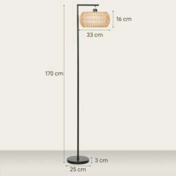 Rackhams Dimmable Standing Lamp with Double Shade, Boho Floor Lamp, Black - Yes, 1 x A60 9W LED bulb included - Steel, TC fabric, paper rope - Floor Lamp - thumbnail 3