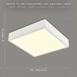 Rackhams Modern 25w Bright LED Flush Square Ceiling Light in Mat White with Opal Diffuser - thumbnail 6