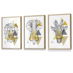 Rackhams Yellow Geometric Giraffe Lion Elephant Set of 3 Framed Wall Art - 30x42cm (A3) - Dark Grey - thumbnail 6
