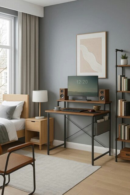 Rackhams Industrial Style Computer Desk with Monitor Riser, Fabric Pouch, Adjustable Legs, 55 x 80 x 90.5 cm - image 1