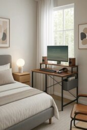 Rackhams Industrial Style Computer Desk with Monitor Riser, Fabric Pouch, Adjustable Legs, 55 x 80 x 90.5 cm - thumbnail 2