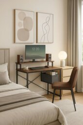 Rackhams Industrial Style Computer Desk with Monitor Riser, Fabric Pouch, Adjustable Legs, 55 x 80 x 90.5 cm - thumbnail 6