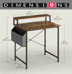 Rackhams Industrial Style Computer Desk with Monitor Riser, Fabric Pouch, Adjustable Legs, 55 x 80 x 90.5 cm - thumbnail 4
