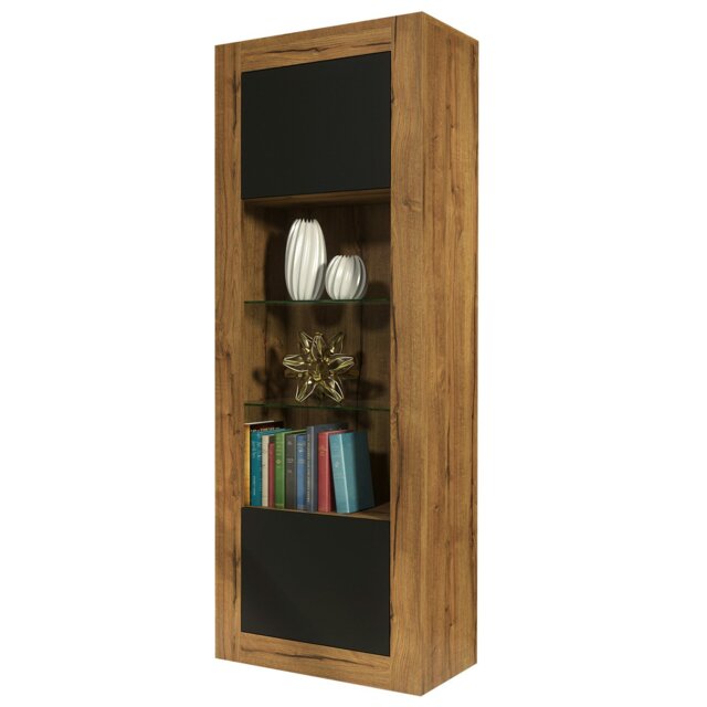 Rackhams Modern Display Cabinet 170cm – Oak Body & Black Matt Doors - 170 - MDF/Chipboard - 1 - image 1