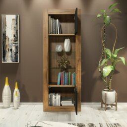 Rackhams Modern Display Cabinet 170cm – Oak Body & Black Matt Doors - 170 - MDF/Chipboard - 1 - thumbnail 4