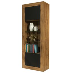 Rackhams Modern Display Cabinet 170cm – Oak Body & Black Matt Doors - 170 - MDF/Chipboard - 1