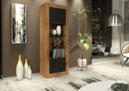 Rackhams Modern Display Cabinet 170cm – Oak Body & Black Matt Doors - 170 - MDF/Chipboard - 1 - thumbnail 6