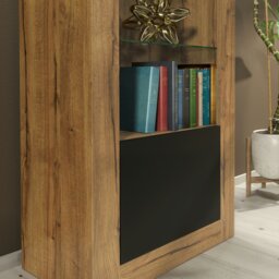 Rackhams Modern Display Cabinet 170cm – Oak Body & Black Matt Doors - 170 - MDF/Chipboard - 1 - thumbnail 5