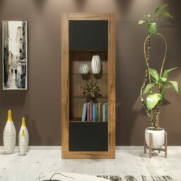 Rackhams Modern Display Cabinet 170cm – Oak Body & Black Matt Doors - 170 - MDF/Chipboard - 1 - thumbnail 3
