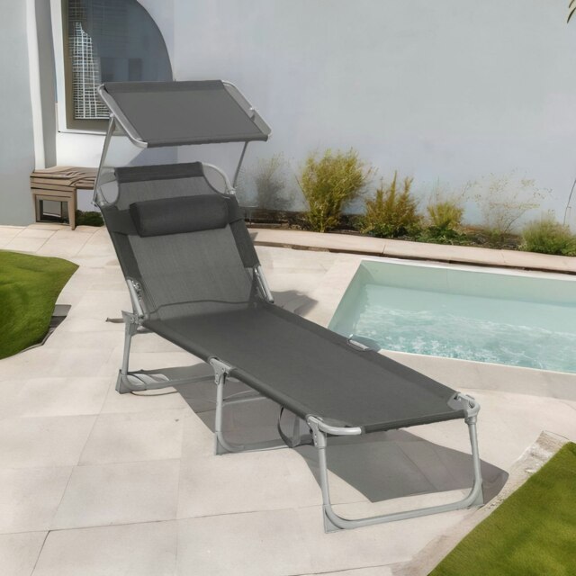 Rackhams Sun Lounger For Garden Folding Deck Chair Dark Grey - image 1
