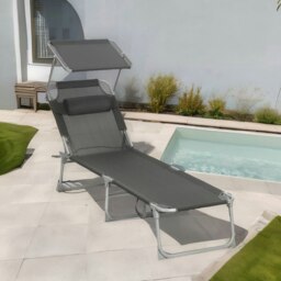 Rackhams Sun Lounger For Garden Folding Deck Chair Dark Grey - thumbnail 1
