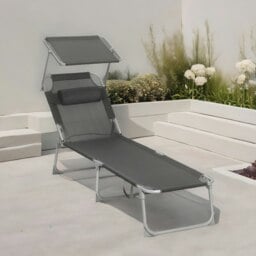 Rackhams Sun Lounger For Garden Folding Deck Chair Dark Grey - thumbnail 3