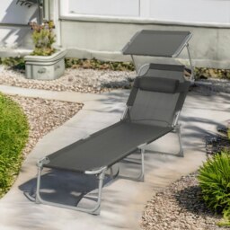 Rackhams Sun Lounger For Garden Folding Deck Chair Dark Grey - thumbnail 6