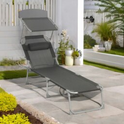 Rackhams Sun Lounger For Garden Folding Deck Chair Dark Grey - thumbnail 2
