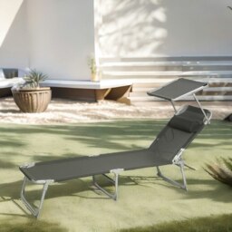Rackhams Sun Lounger For Garden Folding Deck Chair Dark Grey - thumbnail 4