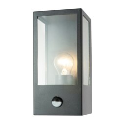 Rackhams Modern Outdoor PIR Sensor Wall Light Fitting with Box Lantern Shape IP44 Rated