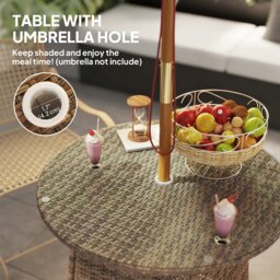 Rackhams Patio Furniture Rattan Garden Table with Umbrella Hole, Brown - Grey - PE Rattan - 80W x 80D x 74H cm - thumbnail 5