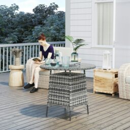 Rackhams Patio Furniture Rattan Garden Table with Umbrella Hole, Brown - Grey - PE Rattan - 80W x 80D x 74H cm