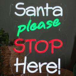 Rackhams 35cm Light up Santa Please Stop Here Neon Christmas Sign - thumbnail 3