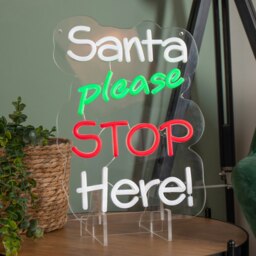 Rackhams 35cm Light up Santa Please Stop Here Neon Christmas Sign - thumbnail 4