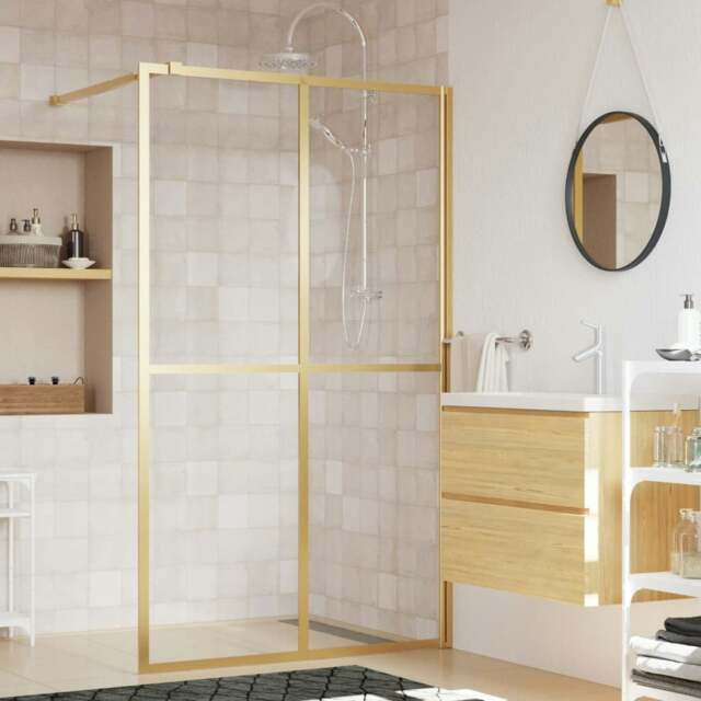 Rackhams Walk-in Shower Wall with Clear ESG Glass Gold 140x195 cm