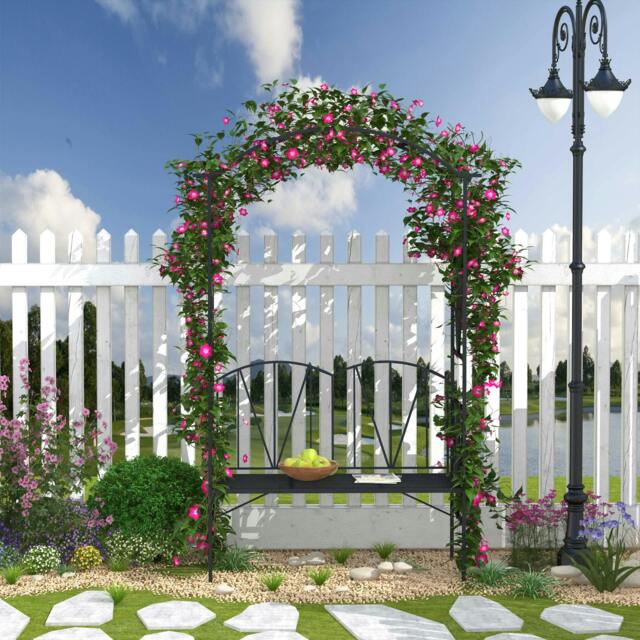 Rackhams Garden Bench, Metal Garden Loveseat with Arch for Climbing Plants - image 1