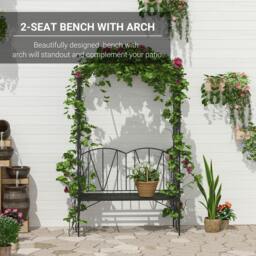 Rackhams Garden Bench, Metal Garden Loveseat with Arch for Climbing Plants - thumbnail 4