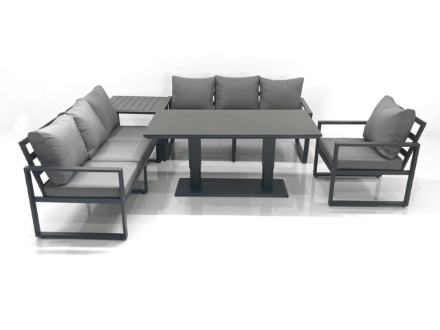 Rackhams Outdoor Garden Furniture Set Aluminium Lounge Sofa Adjustable Rising Lifting Dining Table Sets with Side Table Dark Grey - image 1
