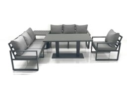 Rackhams Outdoor Garden Furniture Set Aluminium Lounge Sofa Adjustable Rising Lifting Dining Table Sets with Side Table Dark Grey - thumbnail 2