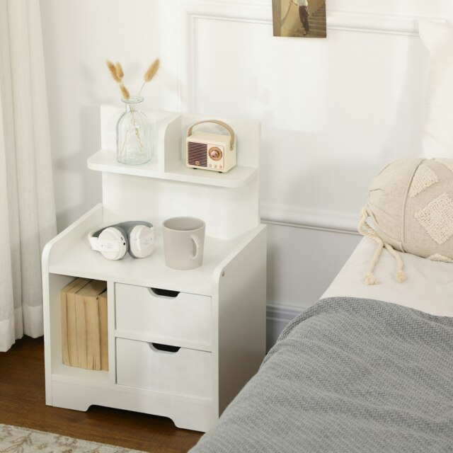 Rackhams Modern Bedside Table w/2 Drawer and Storage Shelves Chest for Bedroom - White - image 1
