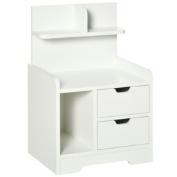 Rackhams Modern Bedside Table w/2 Drawer and Storage Shelves Chest for Bedroom - White - thumbnail 2