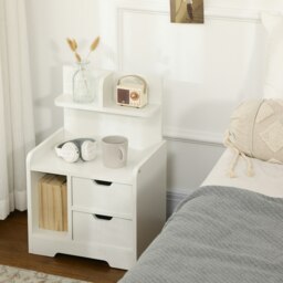 Rackhams Modern Bedside Table w/2 Drawer and Storage Shelves Chest for Bedroom - White - thumbnail 1