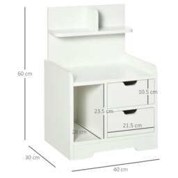 Rackhams Modern Bedside Table w/2 Drawer and Storage Shelves Chest for Bedroom - White - thumbnail 5