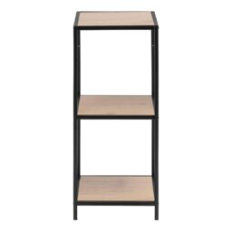 Rackhams Seaford Narrow Black Metal Bookcase with 2 Oak Shelves - Black and Natural - Wood - 1 - thumbnail 2
