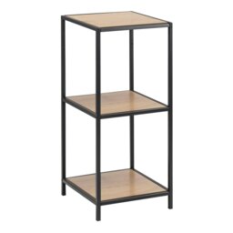 Rackhams Seaford Narrow Black Metal Bookcase with 2 Oak Shelves - Black and Natural - Wood - 1