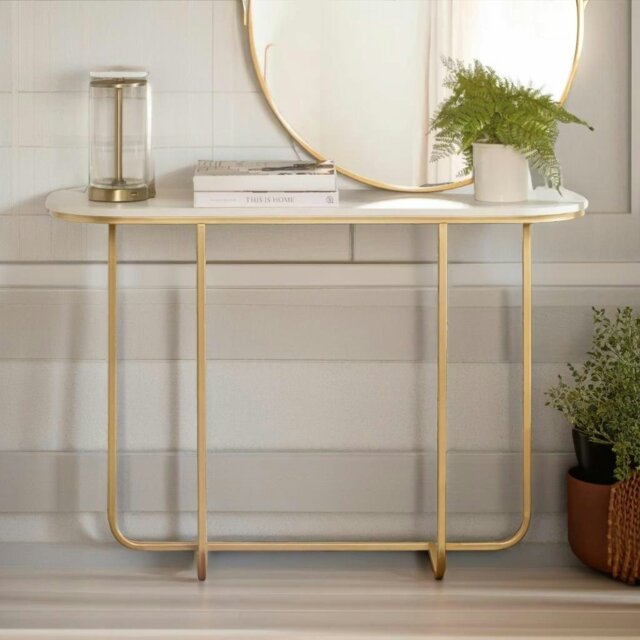 Rackhams Gold Metal Hallway Console Table With Tempered Glass Gold - image 1