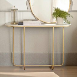 Rackhams Gold Metal Hallway Console Table With Tempered Glass Gold - thumbnail 6