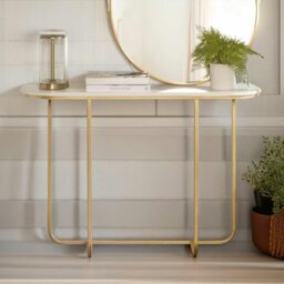 Rackhams Gold Metal Hallway Console Table With Tempered Glass Gold