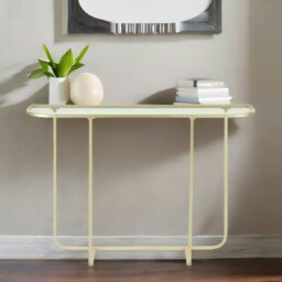 Rackhams Gold Metal Hallway Console Table With Tempered Glass Gold - thumbnail 3