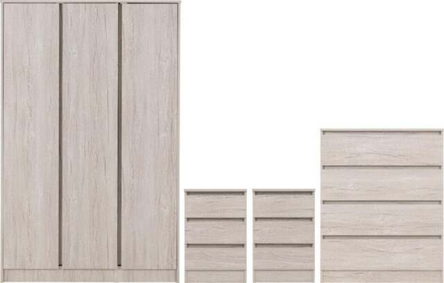 Rackhams Malvern 4 Piece Bedroom Set with 3 Door Triple Wardrobe - Urban Snow