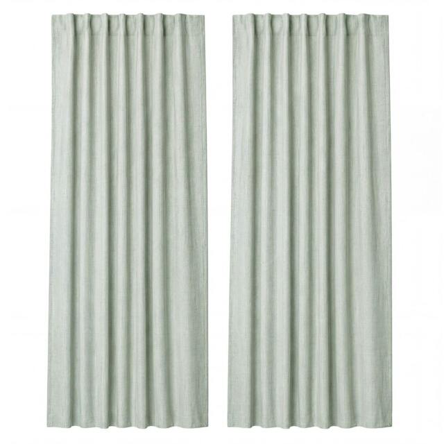 Rackhams 100% Blackout Curtains Thermal Linen Look Pair Ready Made 52x84 in Green - image 1