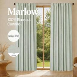 Rackhams 100% Blackout Curtains Thermal Linen Look Pair Ready Made 52x84 in Green - thumbnail 2