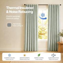 Rackhams 100% Blackout Curtains Thermal Linen Look Pair Ready Made 52x84 in Green - thumbnail 5