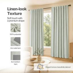 Rackhams 100% Blackout Curtains Thermal Linen Look Pair Ready Made 52x84 in Green - thumbnail 6