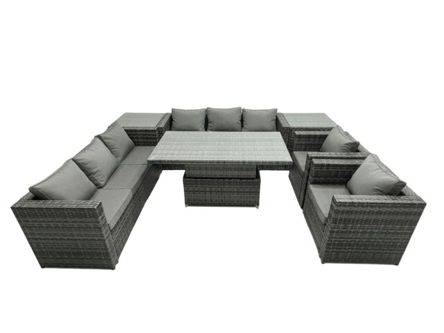 Rackhams 8 Seater?Outdoor Rattan Garden Furniture Adjustable Rising Lifting Table Armchairs Dark Grey Mixed - image 1