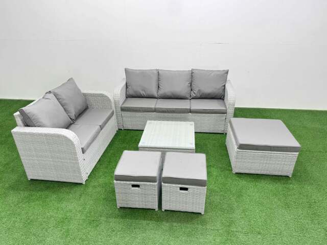 Rackhams 8 Seater PE Rattan Wicker Garden Furniture Patio Conservatory Sofa Set with Square Coffee Table 3 Seater Sofa Love Sofa 3 Stool - image 1