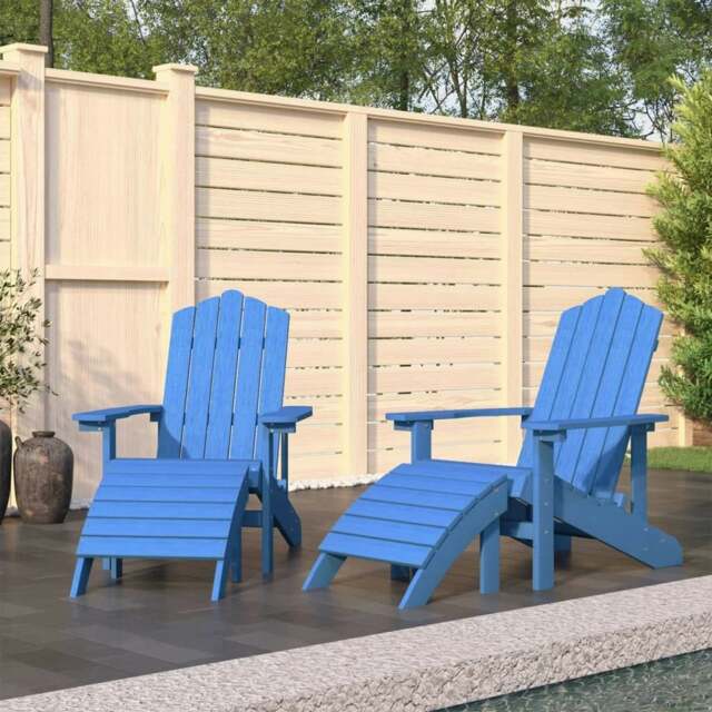 Rackhams Garden Adirondack Chairs 2 pcs with Footstools HDPE Aqua Blue
