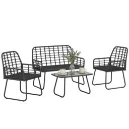 Rackhams Rattan Garden Furniture Set, Indoor Balcony Conservatory Set - Rattan Sofa Set - 1 - PE Rattan, Metal, Polyester, Tempered Glass - thumbnail 2